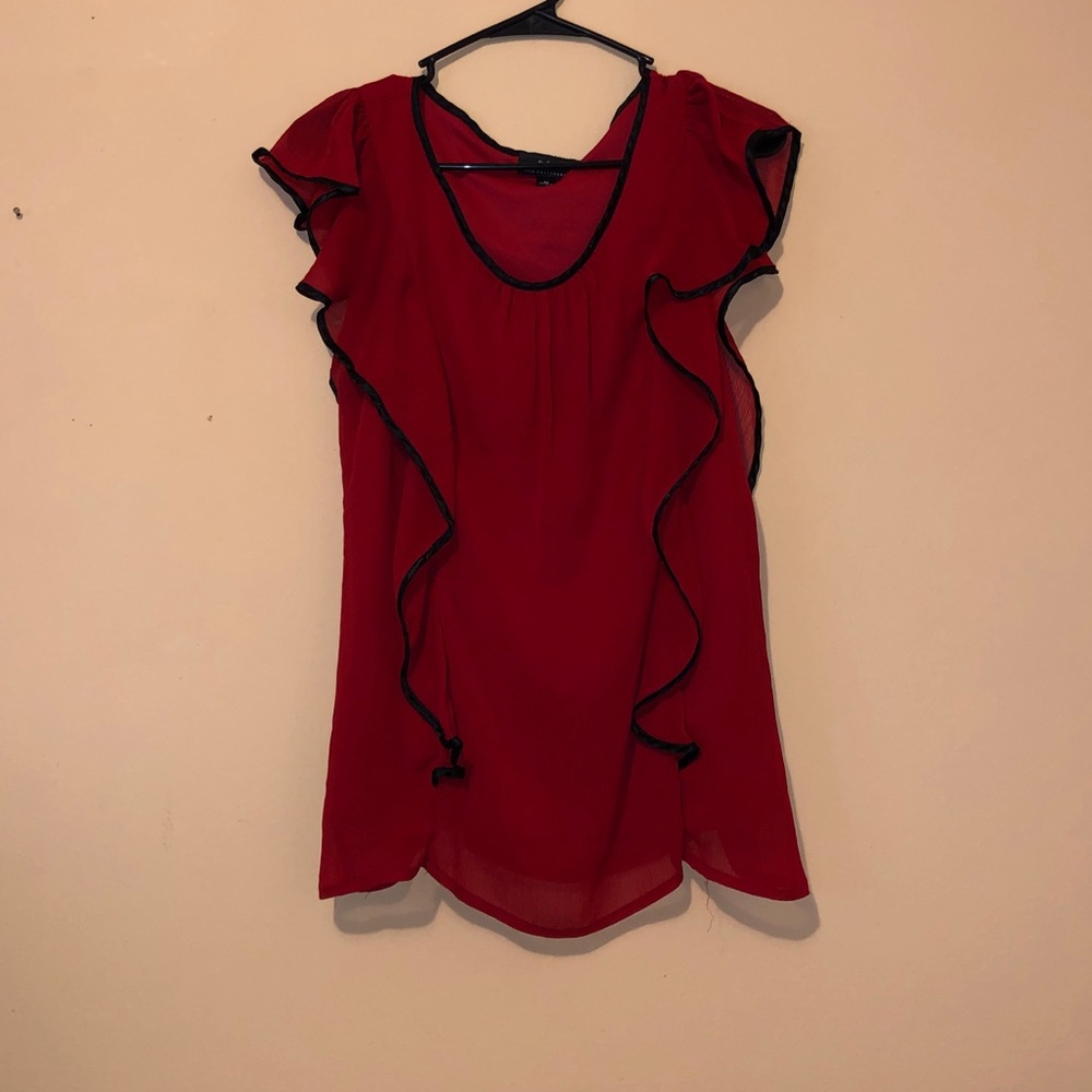 Red with black blouse